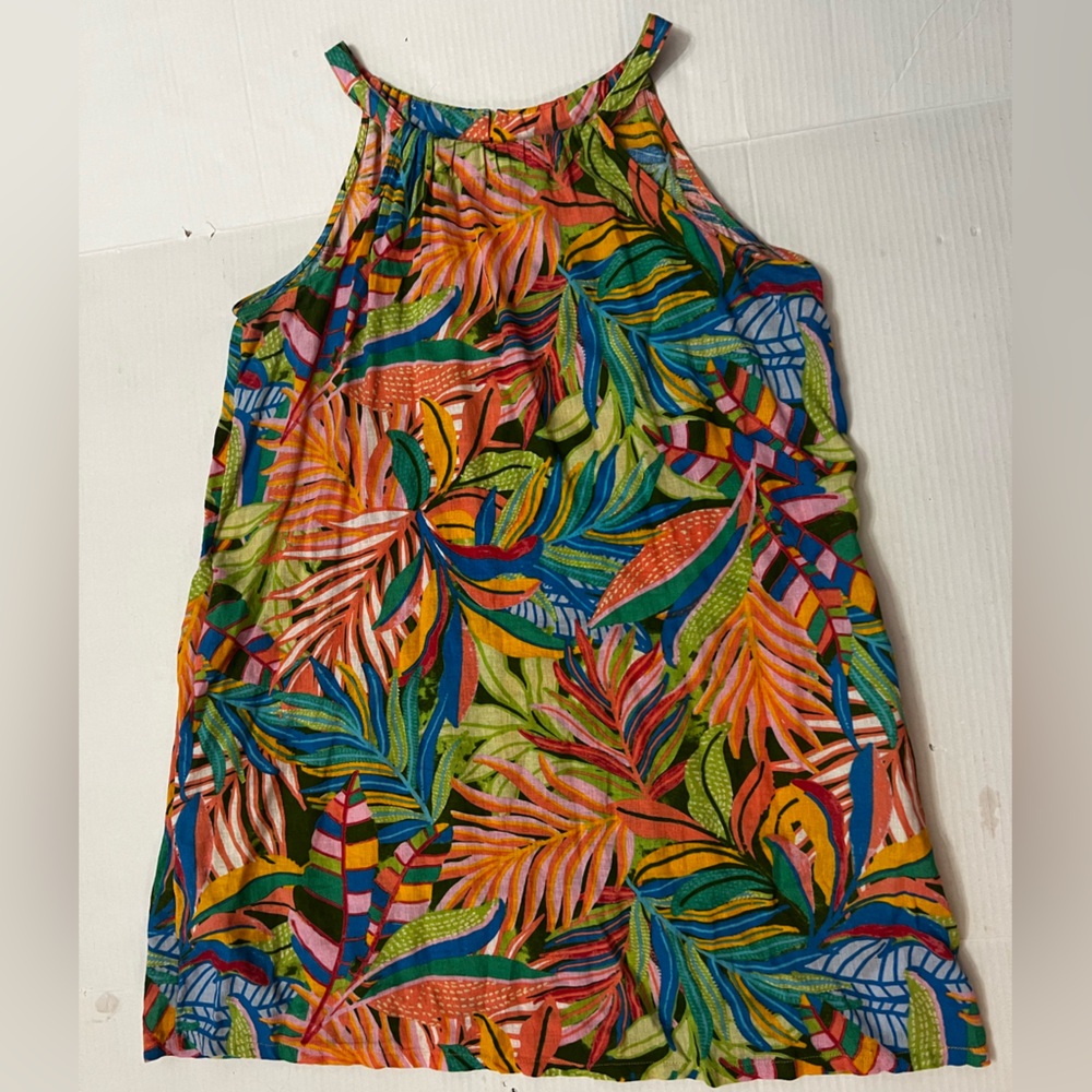 C&C California Multicolor Leaf Print Linen Shift Dress